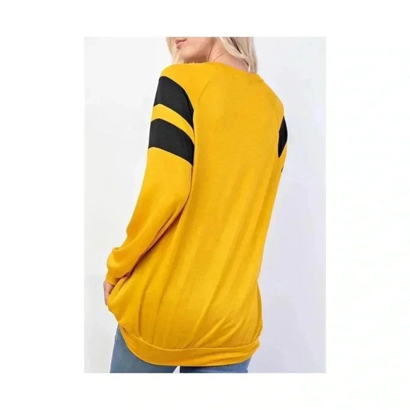 🆕Rae Mode Comfy Yellow Doble Stripe Long Sleeve Tunic M 🆕 - Picture 2 of 9